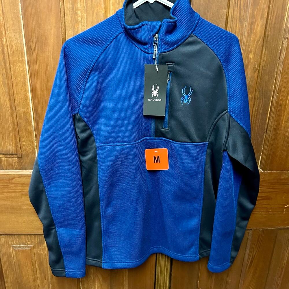 Spyder Men's Gait Half Zip Jacket in Blue and Black SIZE MED NEW WITH TAGS